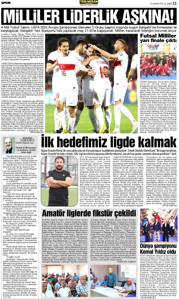 8 Eylül 2023 Yeni Meram Gazetesi
