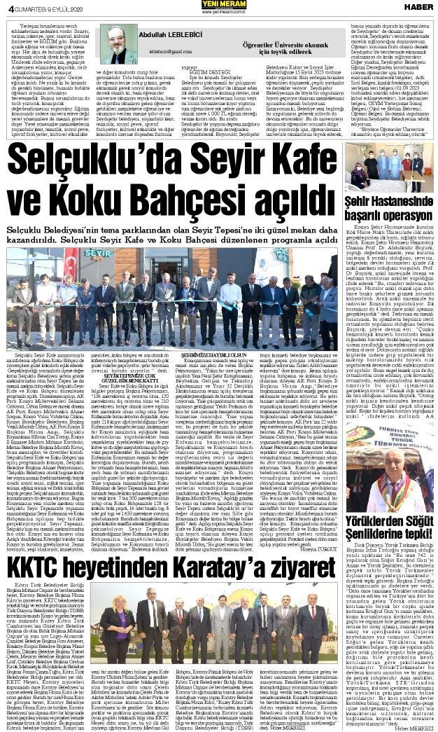 9 Eylül 2023 Yeni Meram Gazetesi