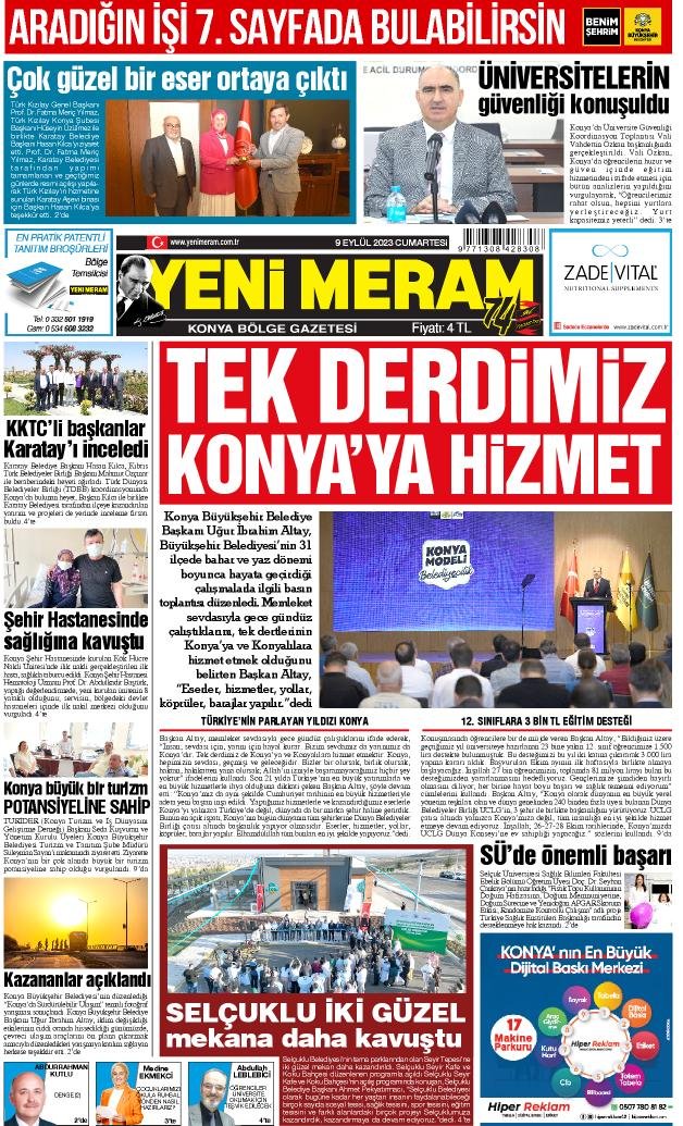 9 Eylül 2023 Yeni Meram Gazetesi