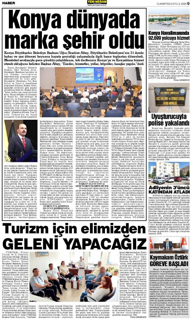 9 Eylül 2023 Yeni Meram Gazetesi