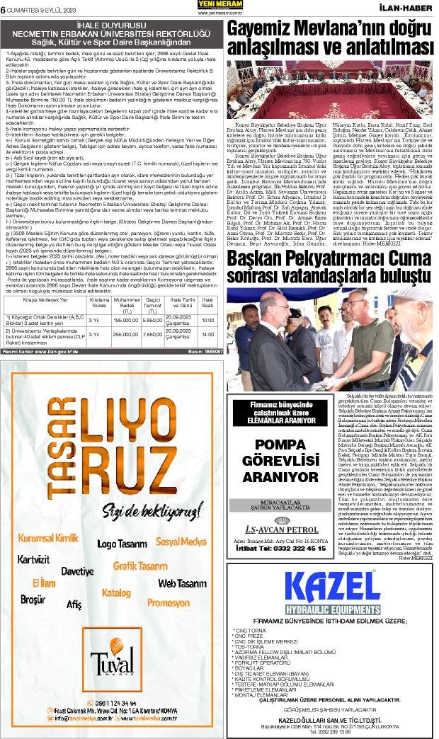 9 Eylül 2023 Yeni Meram Gazetesi