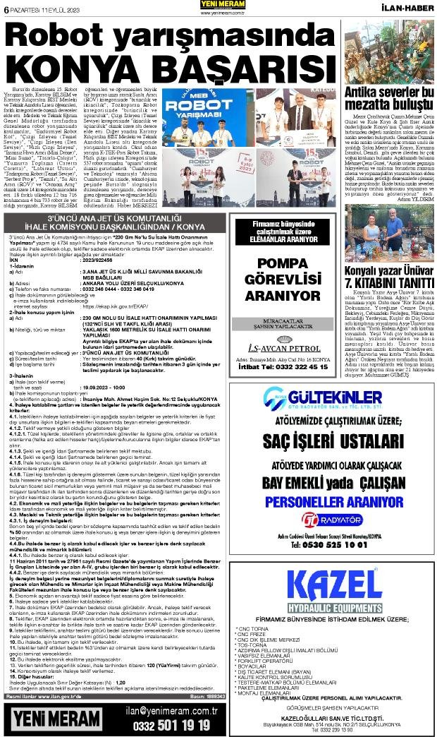 11 Eylül 2023 Yeni Meram Gazetesi
