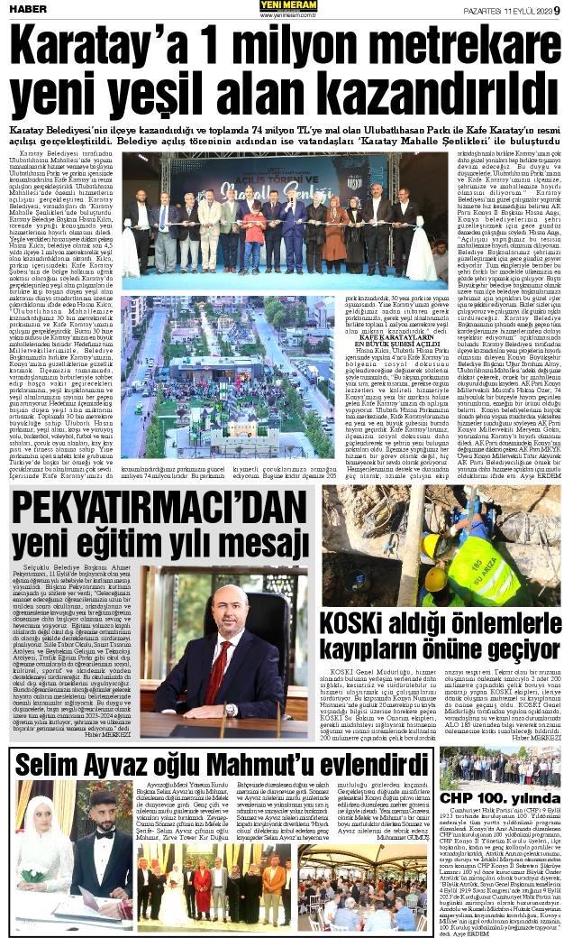 11 Eylül 2023 Yeni Meram Gazetesi
