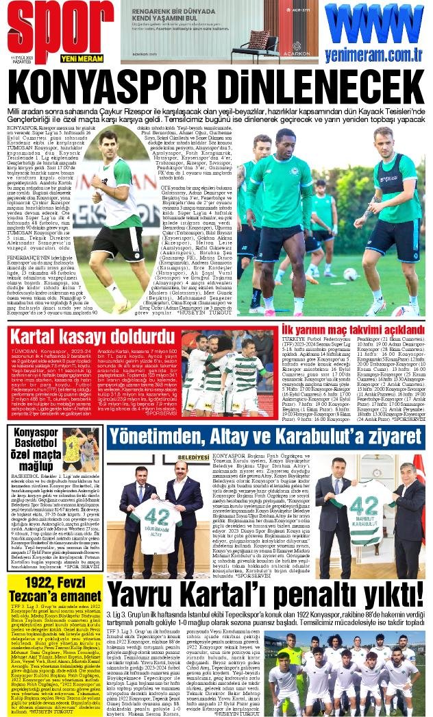 11 Eylül 2023 Yeni Meram Gazetesi
