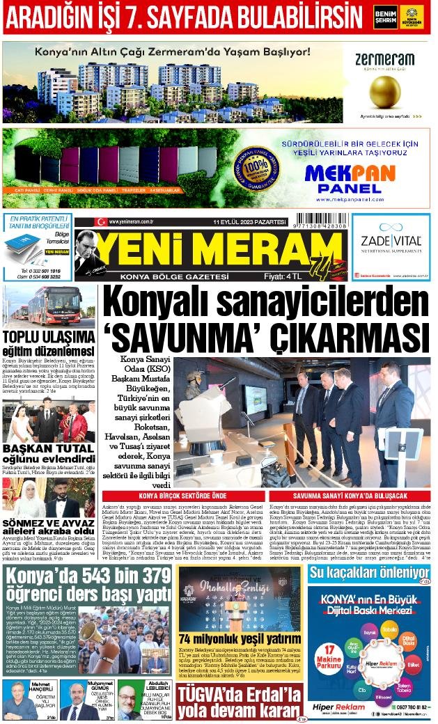 11 Eylül 2023 Yeni Meram Gazetesi
