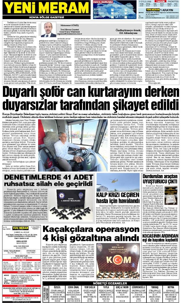 11 Eylül 2023 Yeni Meram Gazetesi
