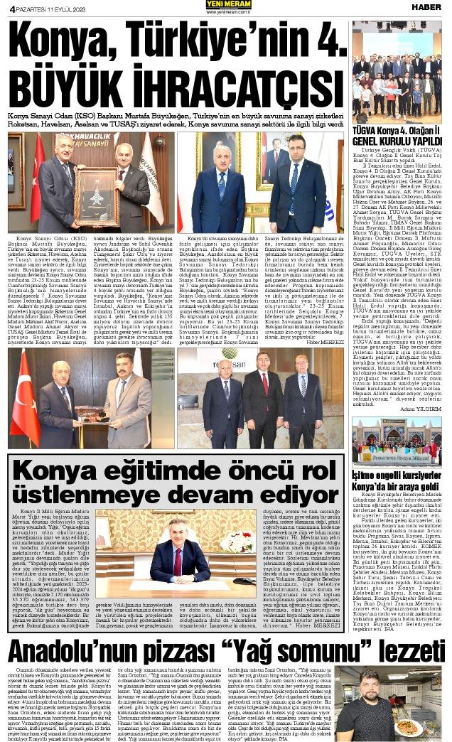 11 Eylül 2023 Yeni Meram Gazetesi
