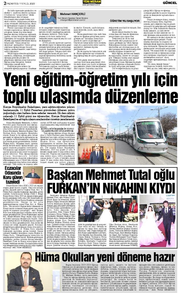 11 Eylül 2023 Yeni Meram Gazetesi
