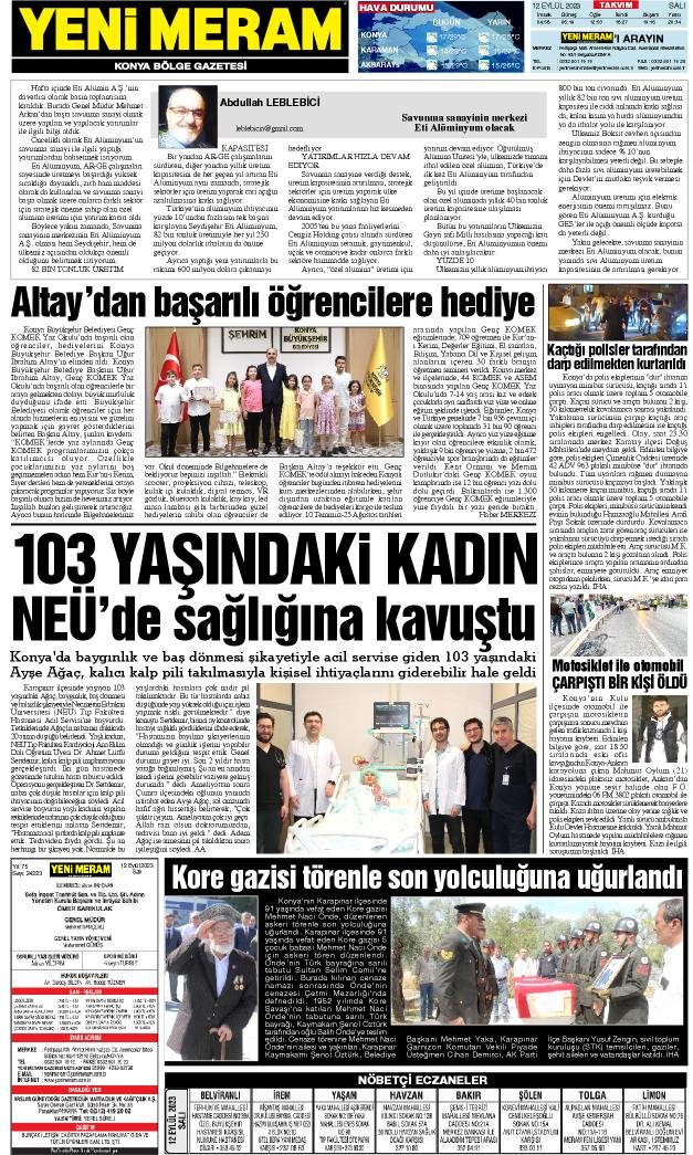 12 Eylül 2023 Yeni Meram Gazetesi
