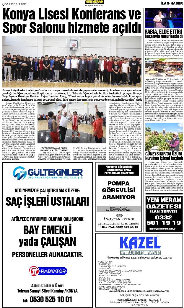 12 Eylül 2023 Yeni Meram Gazetesi
