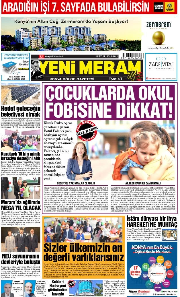 12 Eylül 2023 Yeni Meram Gazetesi
