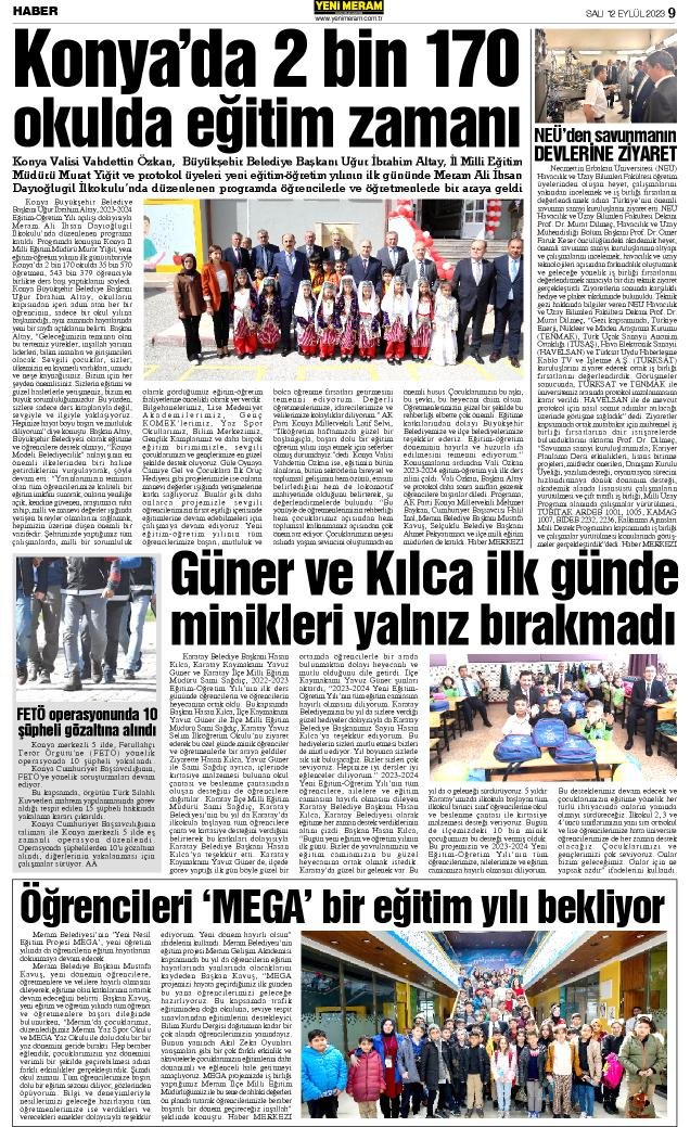 12 Eylül 2023 Yeni Meram Gazetesi
