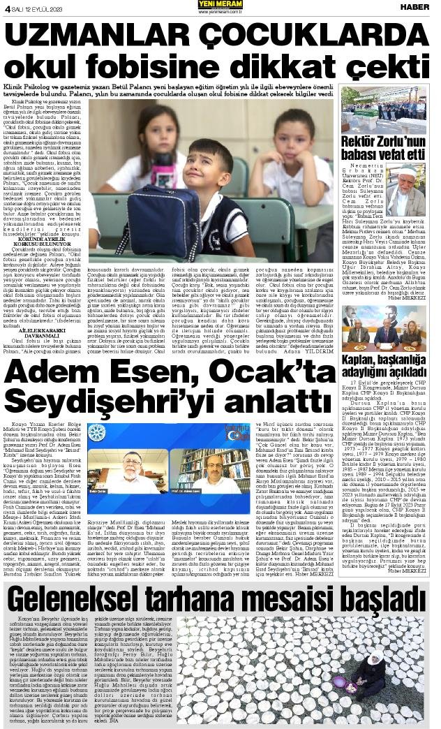 12 Eylül 2023 Yeni Meram Gazetesi
