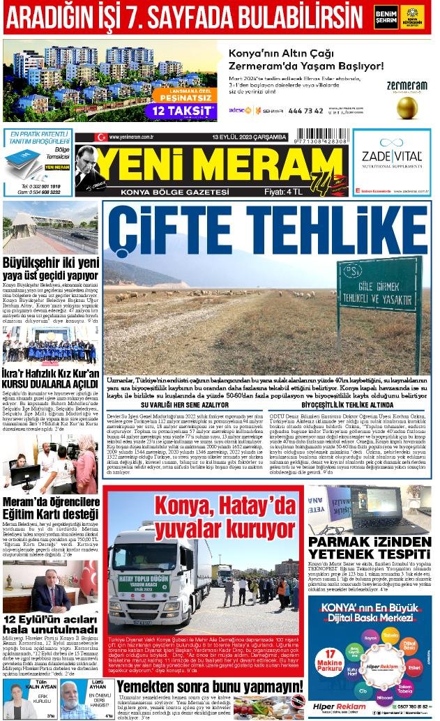 13 Eylül 2023 Yeni Meram Gazetesi
