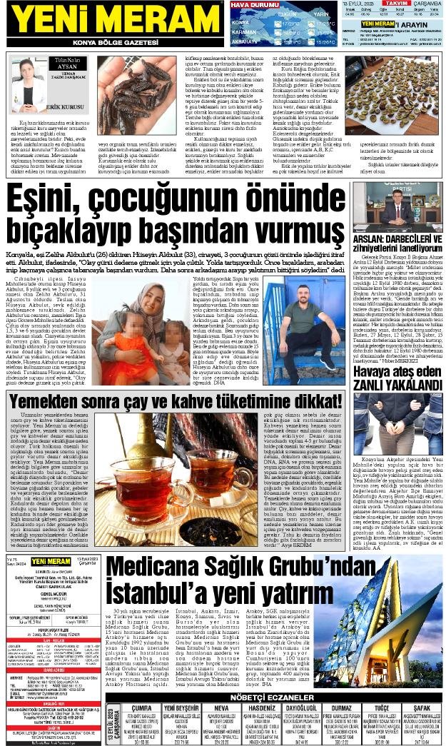 13 Eylül 2023 Yeni Meram Gazetesi
