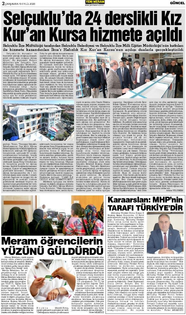 13 Eylül 2023 Yeni Meram Gazetesi
