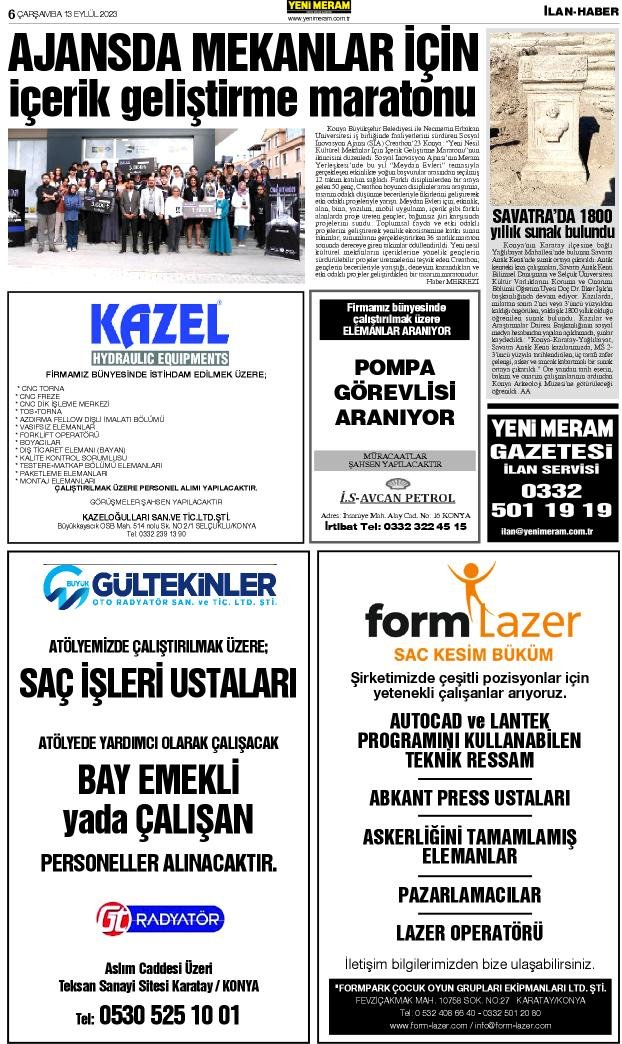 13 Eylül 2023 Yeni Meram Gazetesi
