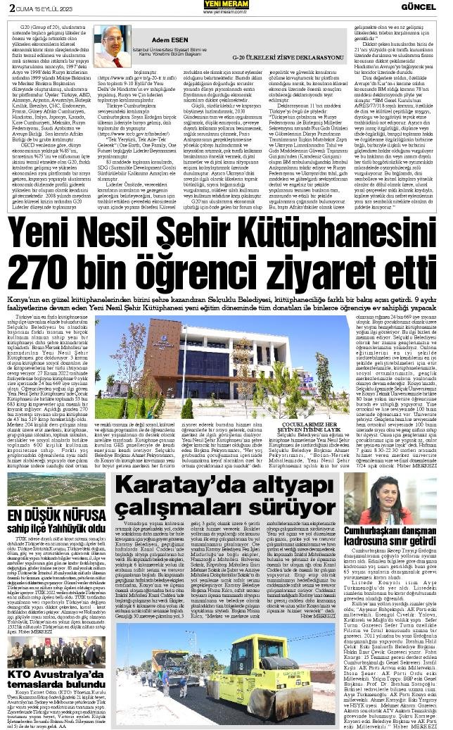 15 Eylül 2023 Yeni Meram Gazetesi