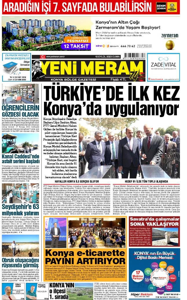 15 Eylül 2023 Yeni Meram Gazetesi