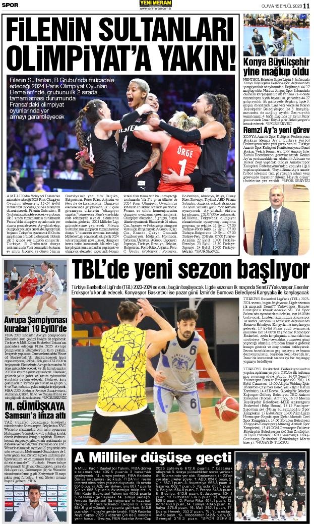 15 Eylül 2023 Yeni Meram Gazetesi