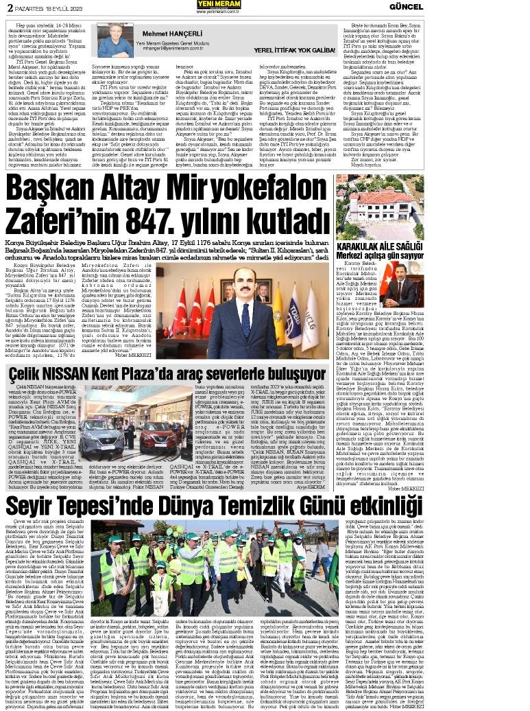 18 Eylül 2023 Yeni Meram Gazetesi
