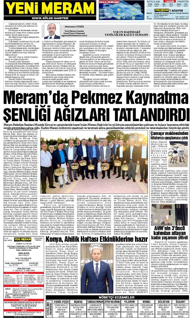 18 Eylül 2023 Yeni Meram Gazetesi
