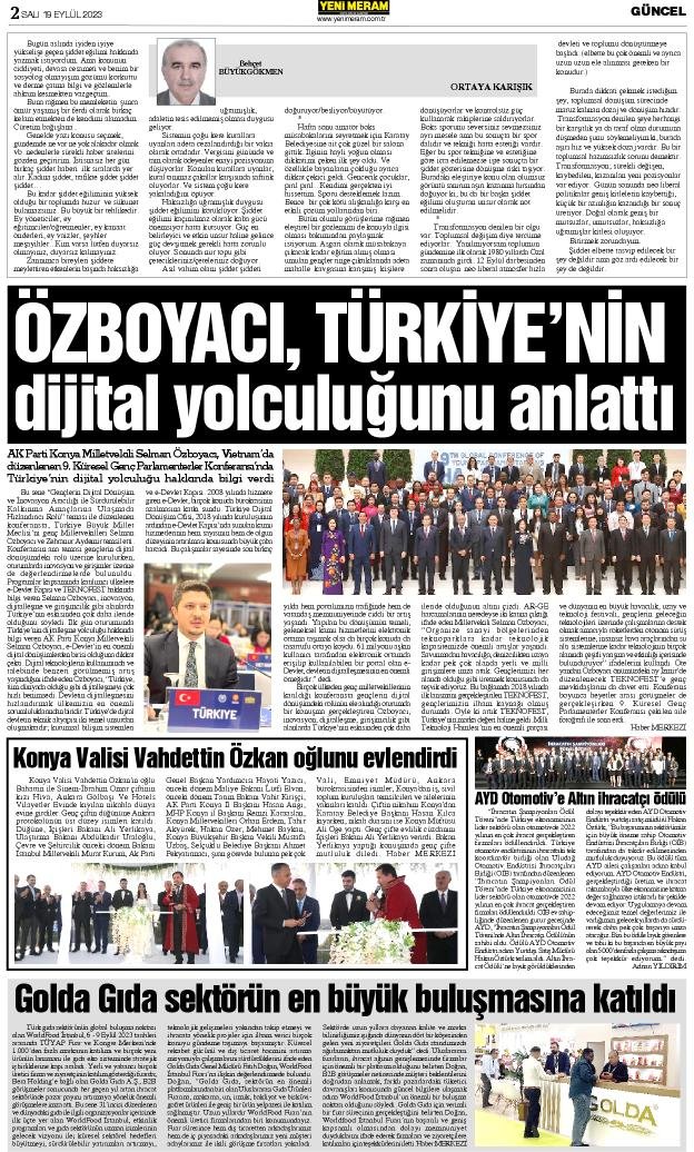 19 Eylül 2023 Yeni Meram Gazetesi
