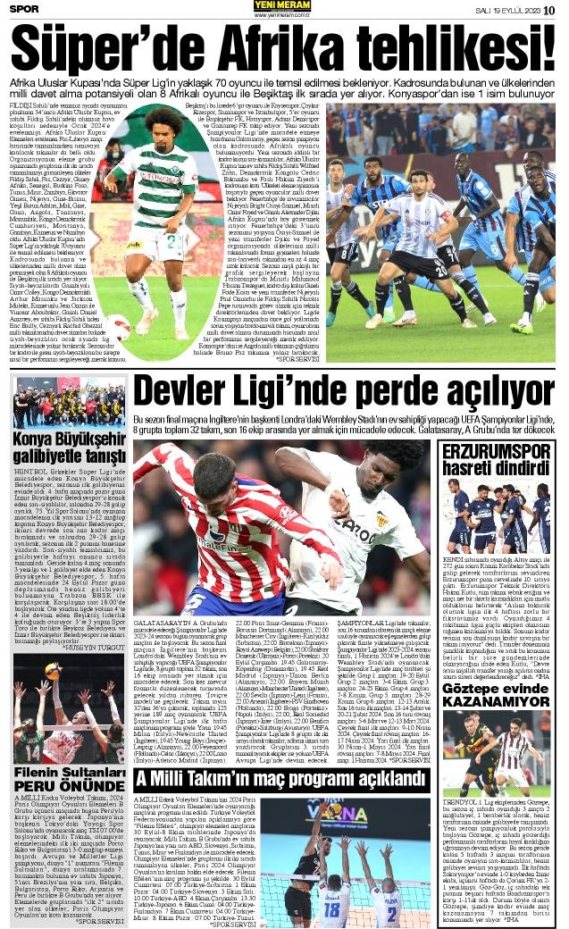 19 Eylül 2023 Yeni Meram Gazetesi
