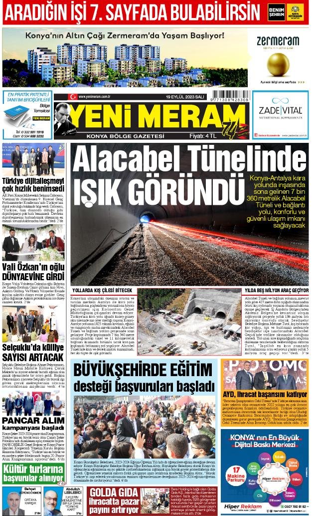 19 Eylül 2023 Yeni Meram Gazetesi
