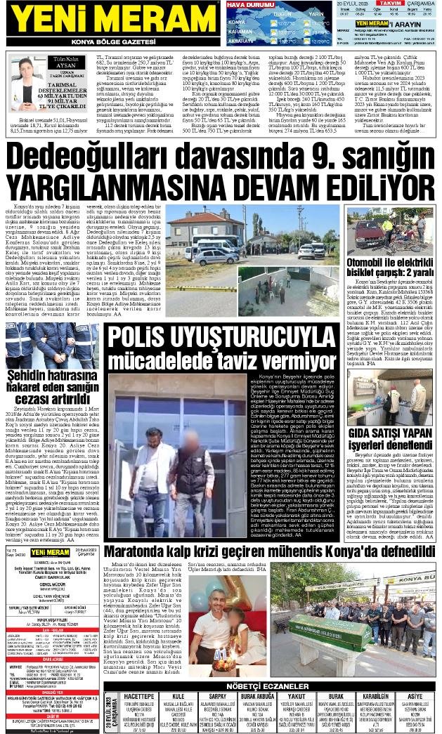 20 Eylül 2023 Yeni Meram Gazetesi
