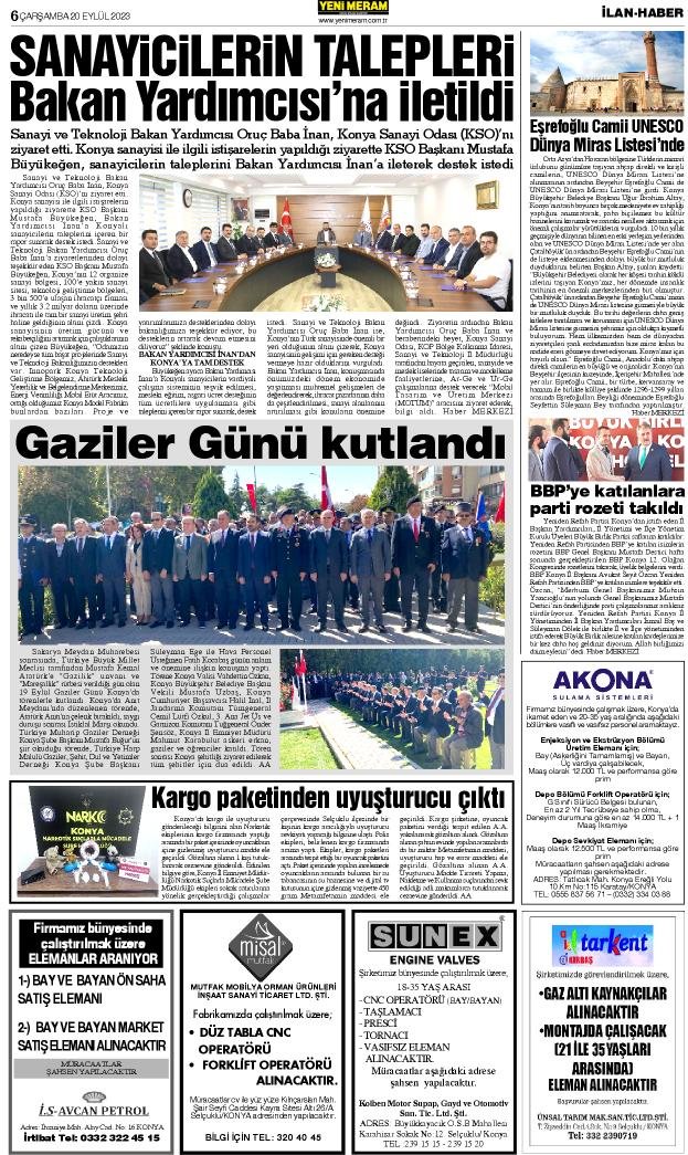 20 Eylül 2023 Yeni Meram Gazetesi
