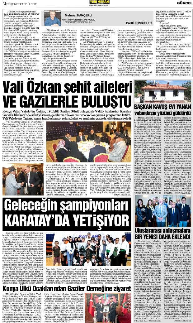 21 Eylül 2023 Yeni Meram Gazetesi
