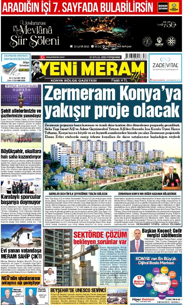 21 Eylül 2023 Yeni Meram Gazetesi
