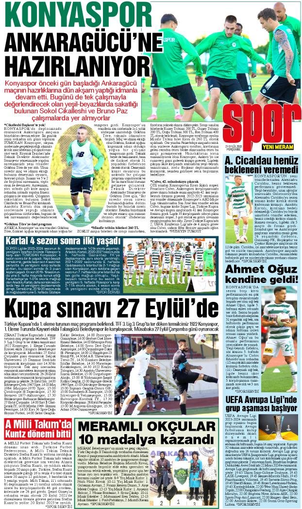 21 Eylül 2023 Yeni Meram Gazetesi
