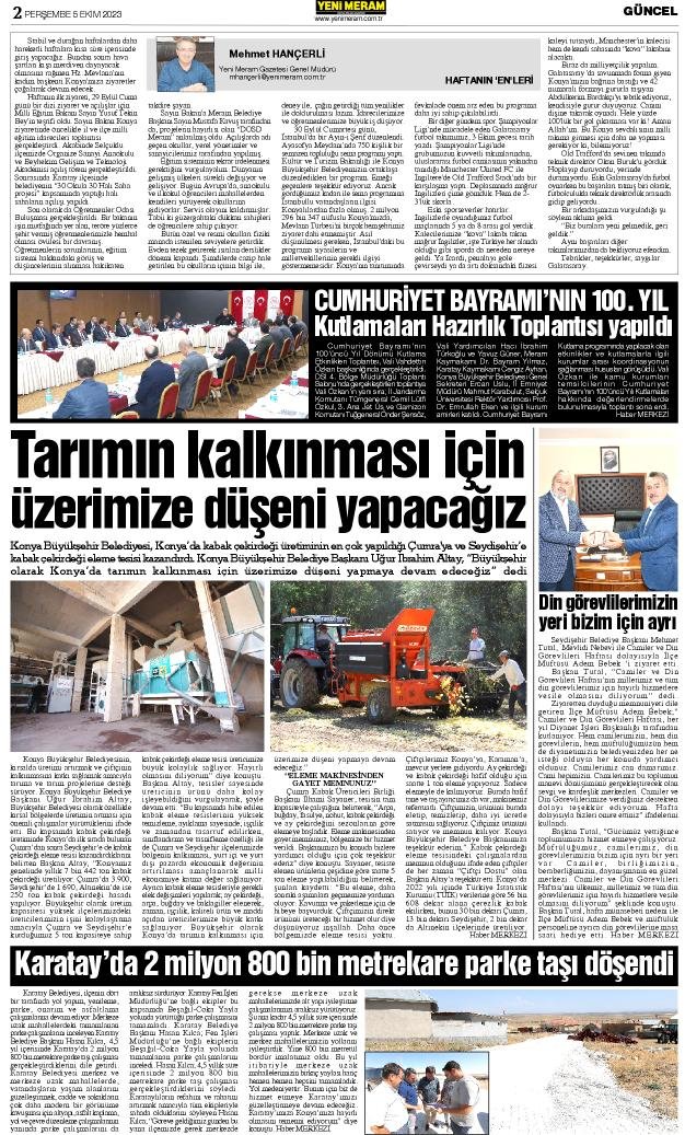 5 Ekim 2023 Yeni Meram Gazetesi
