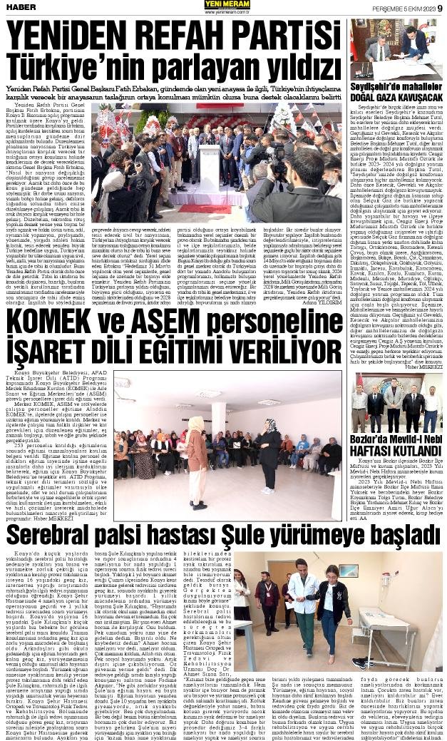 5 Ekim 2023 Yeni Meram Gazetesi
