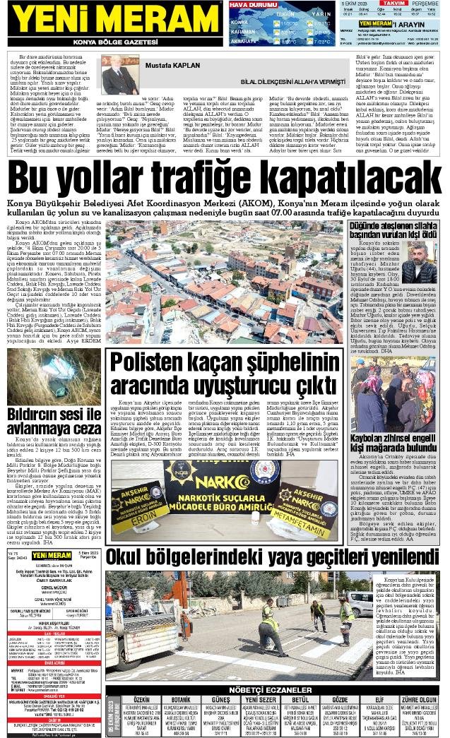 5 Ekim 2023 Yeni Meram Gazetesi
