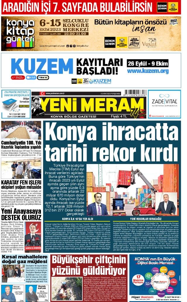 5 Ekim 2023 Yeni Meram Gazetesi
