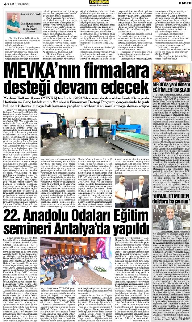 6 Ekim 2023 Yeni Meram Gazetesi
