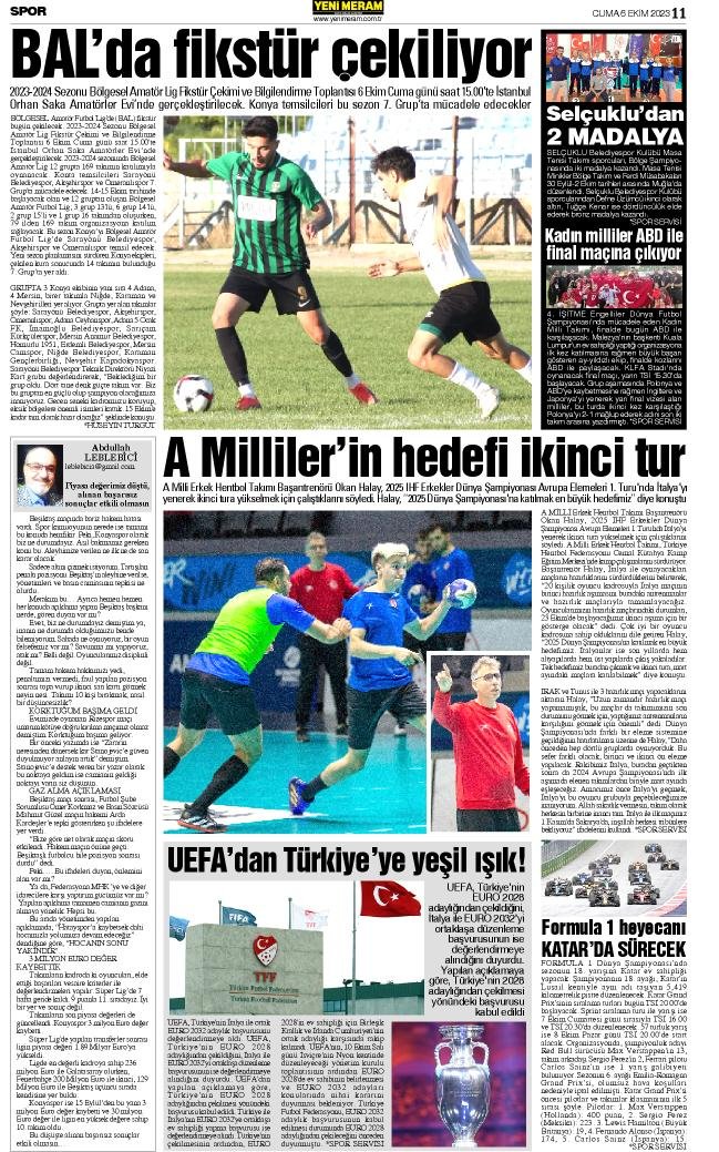 6 Ekim 2023 Yeni Meram Gazetesi
