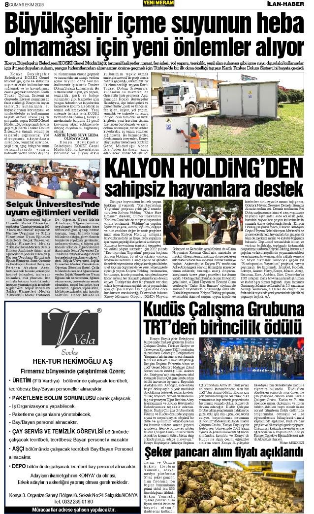 6 Ekim 2023 Yeni Meram Gazetesi
