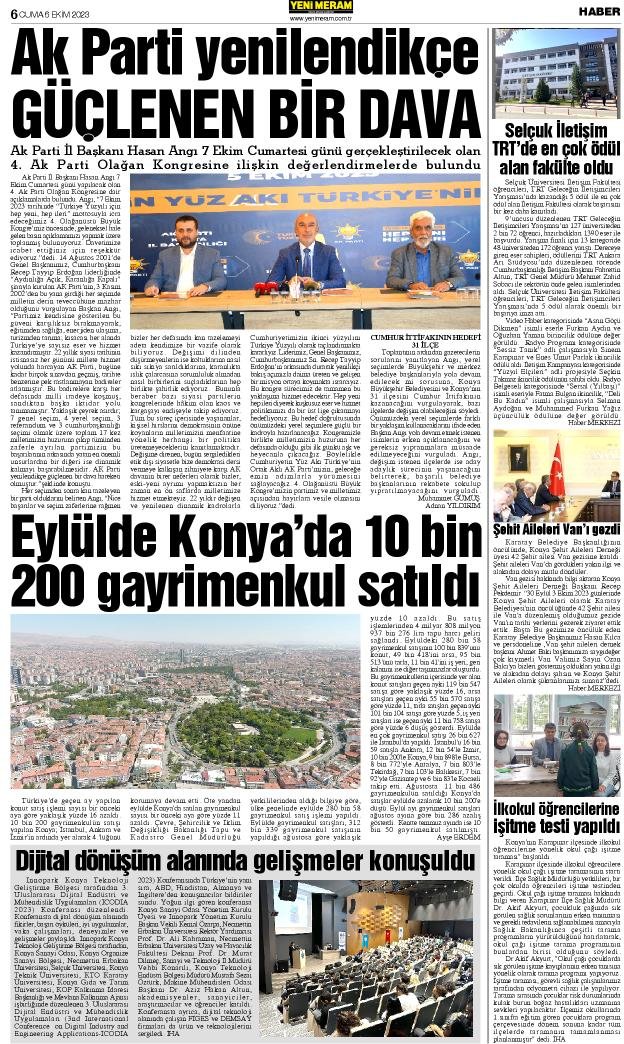 6 Ekim 2023 Yeni Meram Gazetesi
