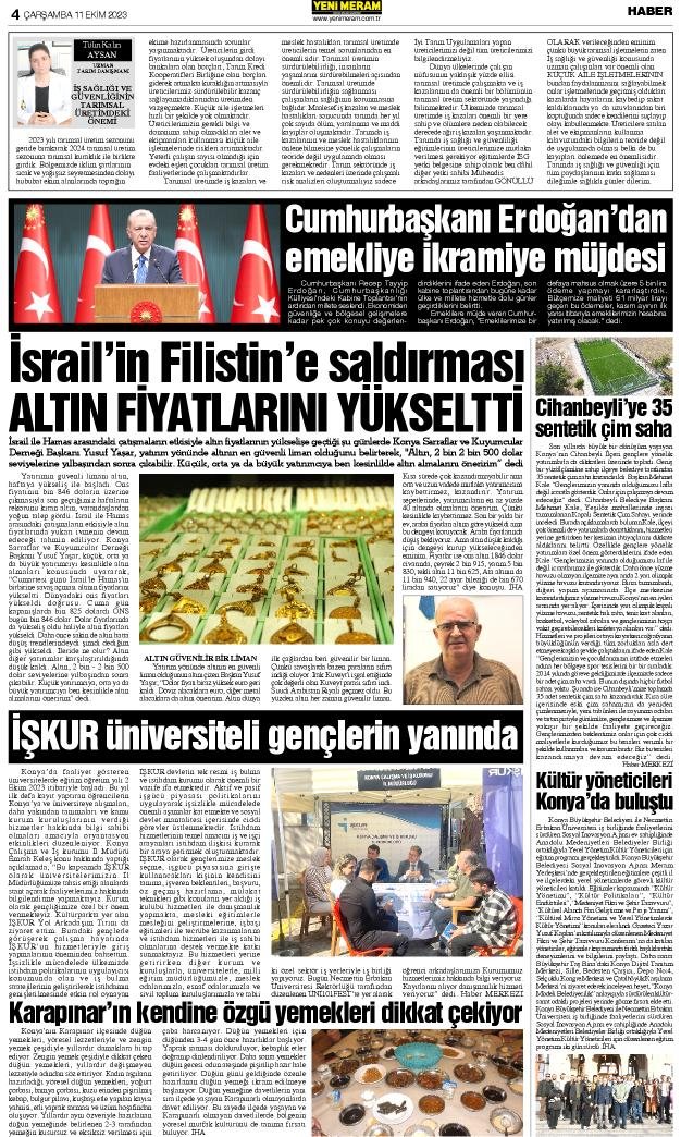 11 Ekim 2023 Yeni Meram Gazetesi
