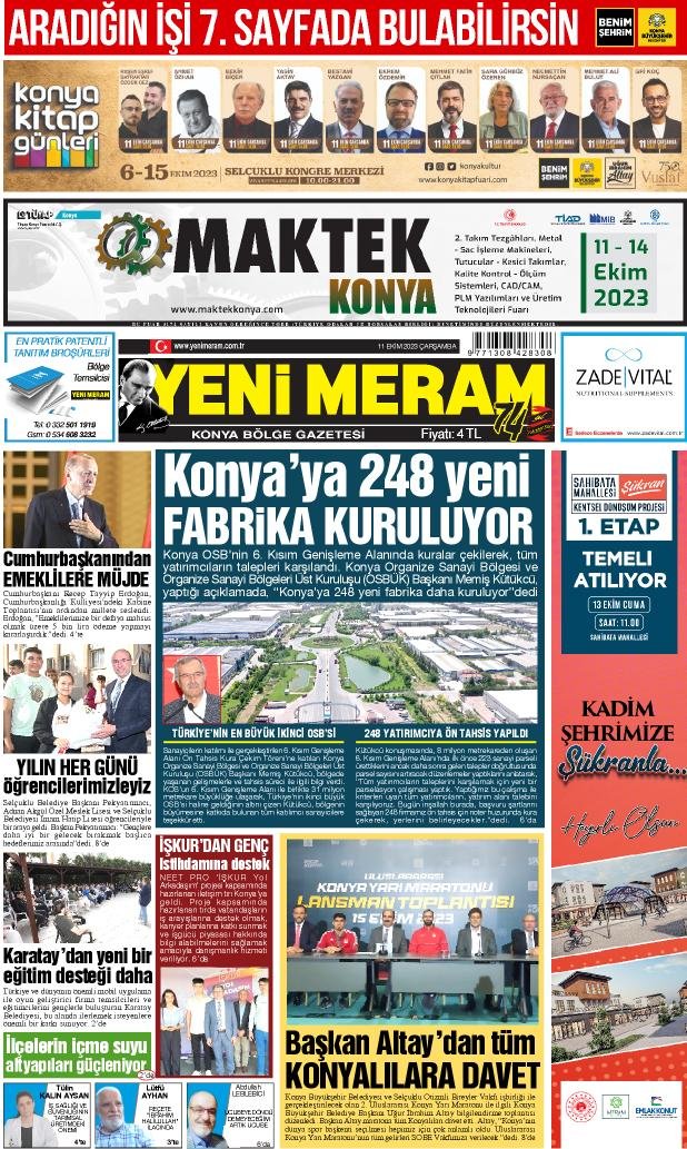 11 Ekim 2023 Yeni Meram Gazetesi
