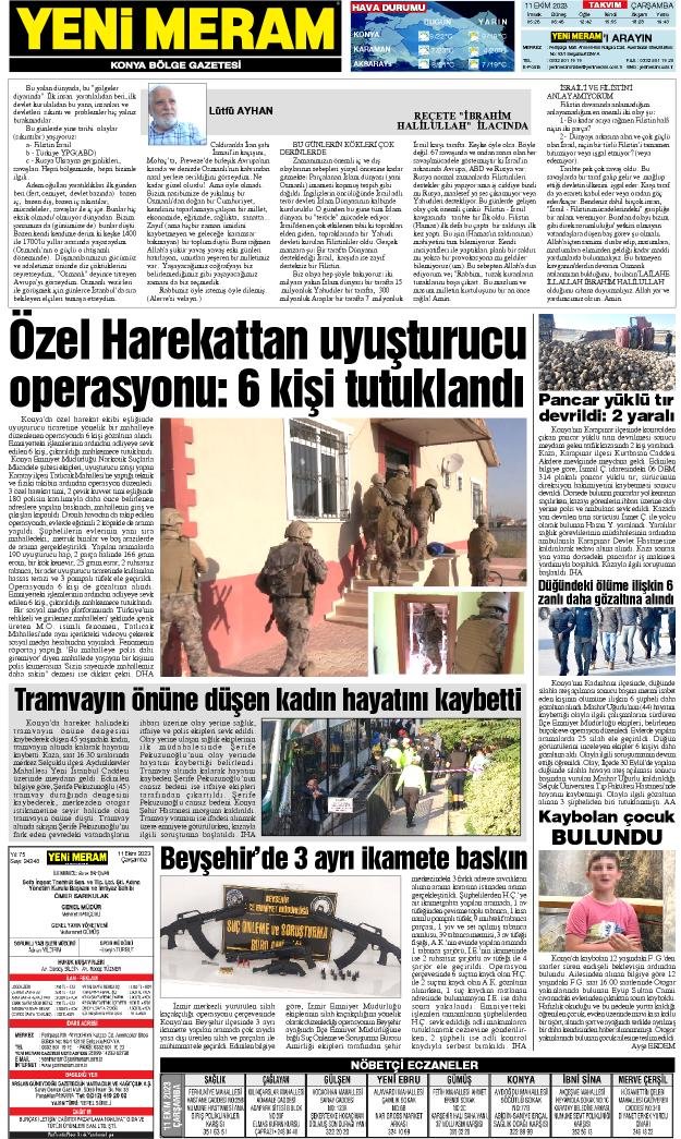 11 Ekim 2023 Yeni Meram Gazetesi
