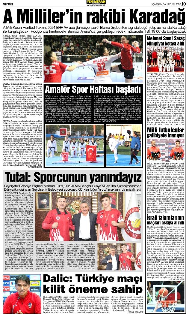 11 Ekim 2023 Yeni Meram Gazetesi
