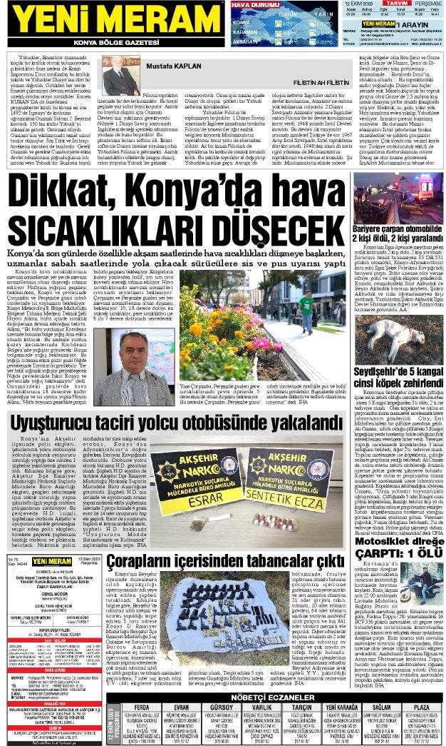 12 Ekim 2023 Yeni Meram Gazetesi
