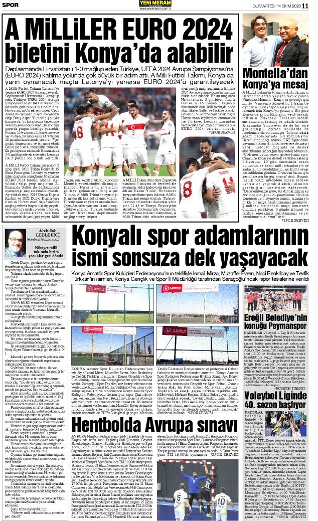 14 Ekim 2023 Yeni Meram Gazetesi