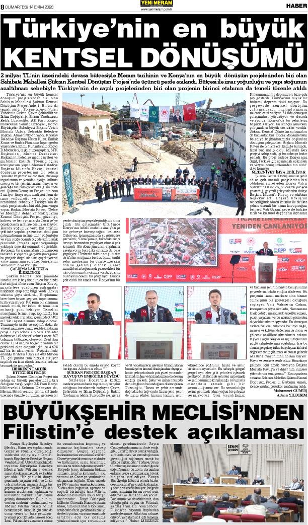 14 Ekim 2023 Yeni Meram Gazetesi