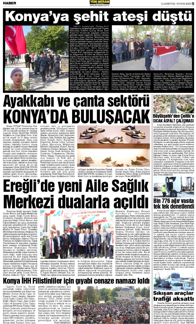 14 Ekim 2023 Yeni Meram Gazetesi